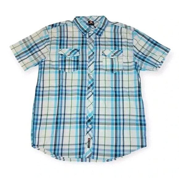 Southpole Men's Blue Plaid Button Down Short Sleeve Shirt Size XL - Picture 1 of 7